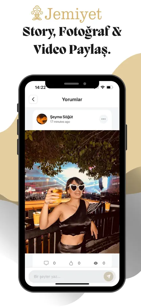 Jemiyet App Store ekran görüntüsü: fotoğraf, video ve hikâye paylaşımı